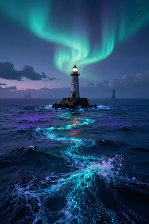 Leuchtturm unter dem Polarlicht