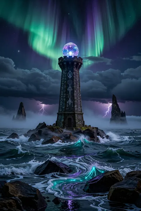 Runenturm im Nordlicht